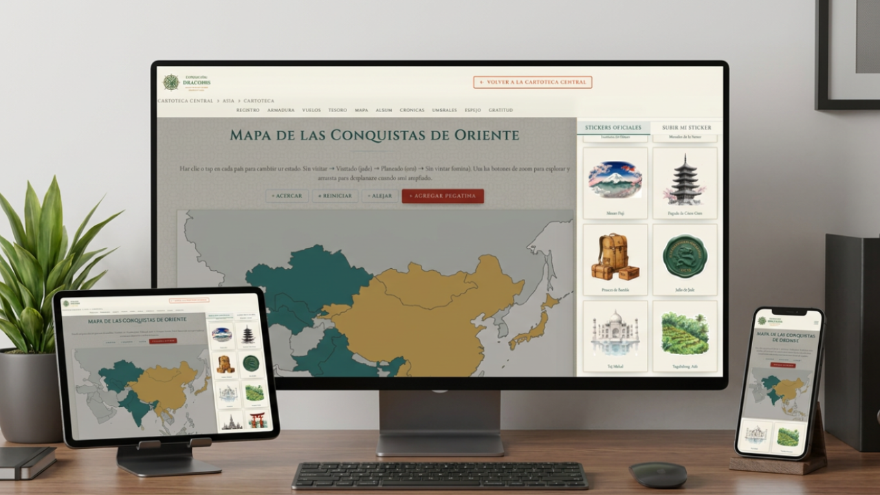 Cartoteca de Asia mostrada en monitor de escritorio, tablet y smartphone